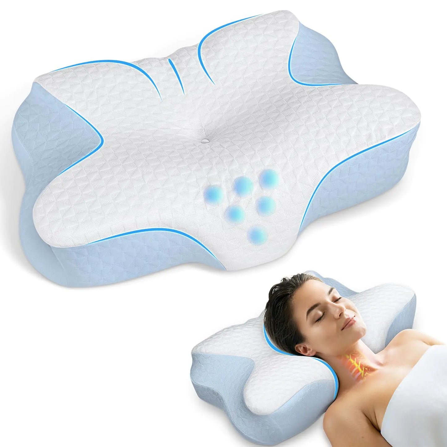 zibroges Cervical Pillow Memory Foam Pillow for Neck Head Shoulder Pain Relief Sleeping Supports Your Head Ergonomic Orthopedic Contoured Cooling Neck Bed Pillow for Side Back and Stomach Sleepers